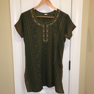 Patterned green multi short sleeve tunic | Size 40